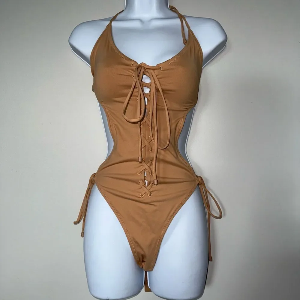 SKIMS SWIM MONOKINI LACE UP ONE PIECE Size XL